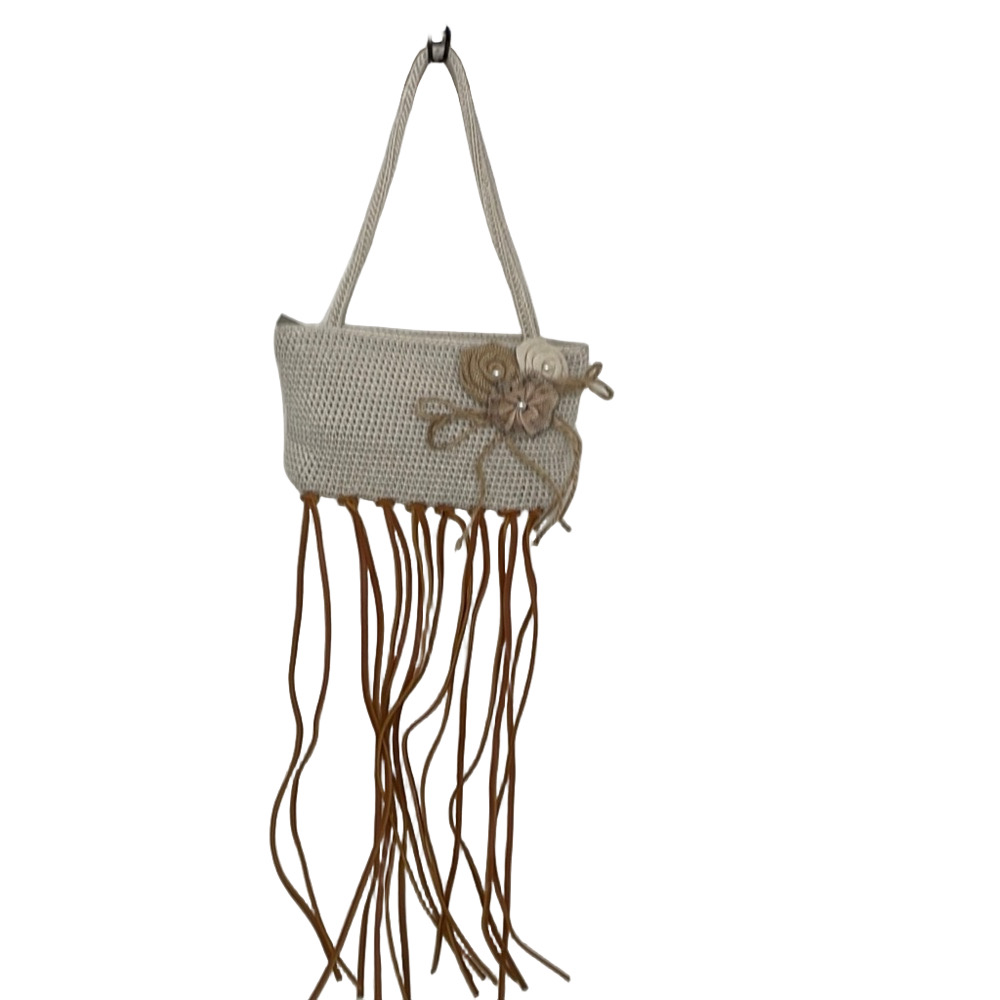 The Sak Elegant Cream and Tan Fringe crochet Handbag